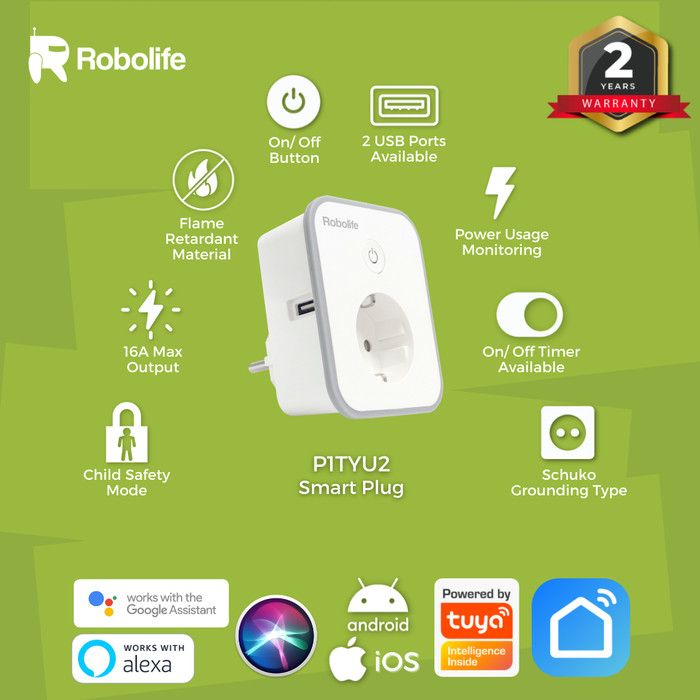 Robolife Smart Plug P1TYU2 + Monitor Listrik (1 Colokan) - 2