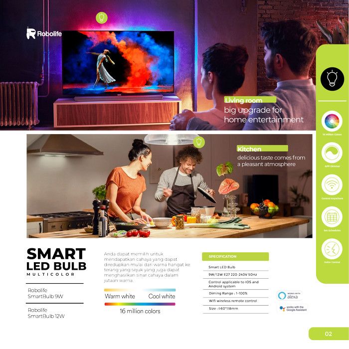Robolife Smart LED Bulb 12W RGB+CCT+Dimming Lampu Pintar LED - 5