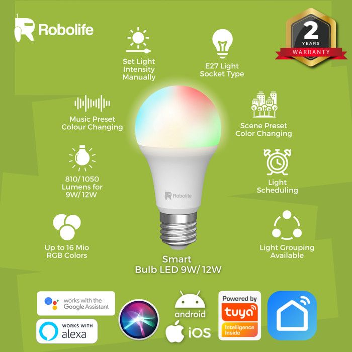 Robolife Smart LED Bulb 12W RGB+CCT+Dimming Lampu Pintar LED - 2