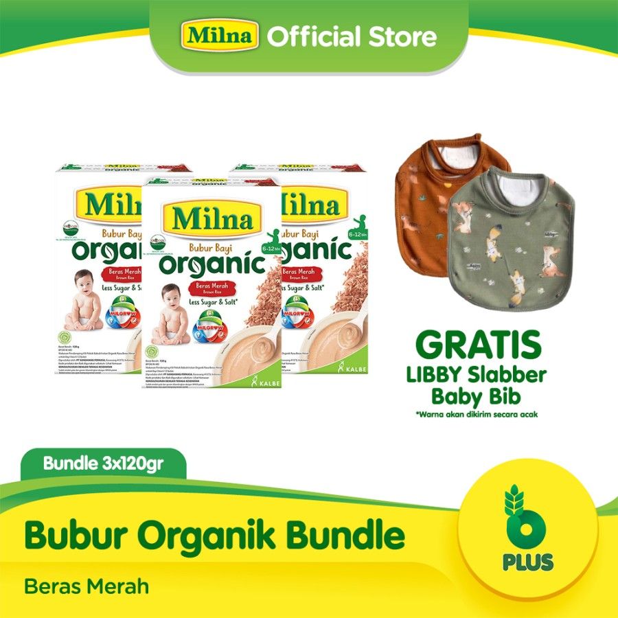 Buy 3 Milna Bubur Organik Beras Merah 120 gr FREE Libby Baby Bib - 1