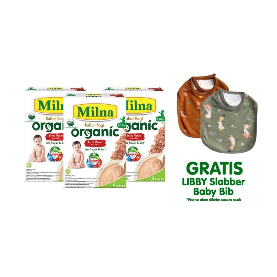 Buy 3 Milna Bubur Organik Beras Merah 120 gr FREE Libby Baby Bib - 2
