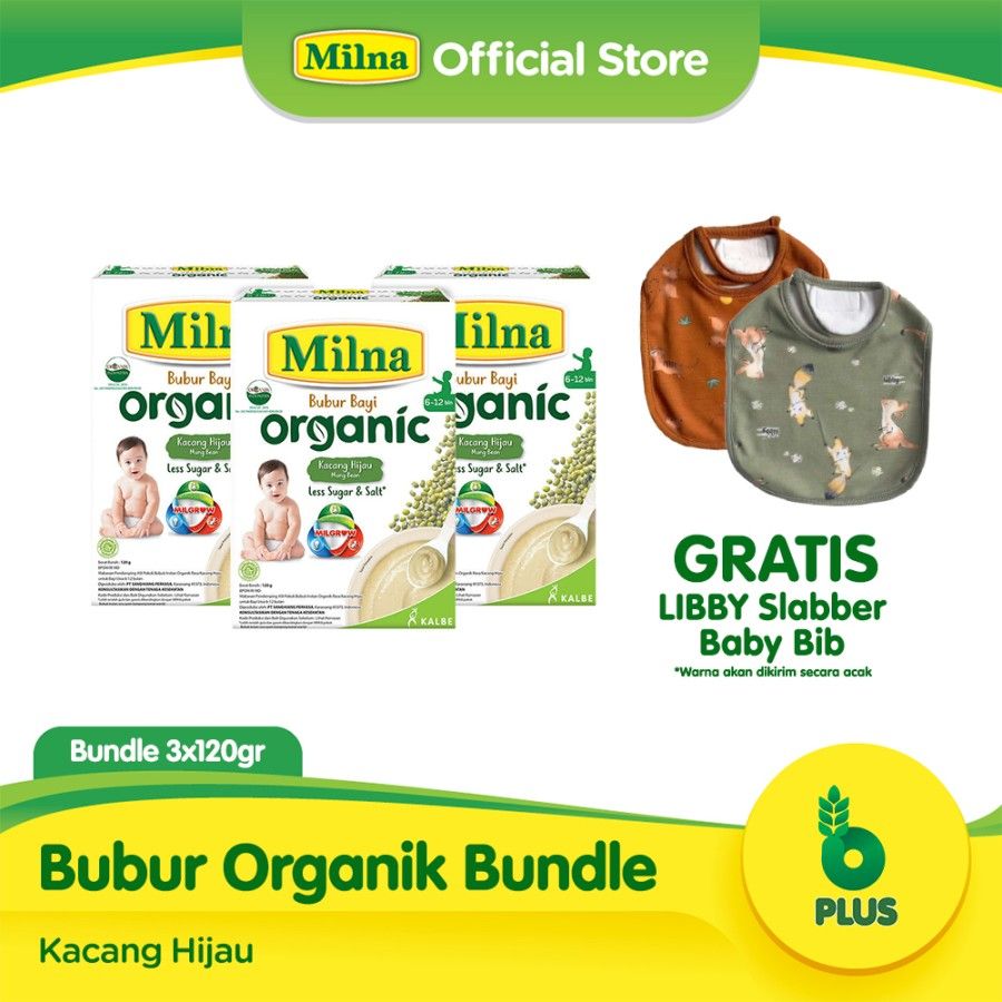 Buy 3 Milna Bubur Organik Kacang Hijau 120 gr FREE Libby Baby Bib - 1