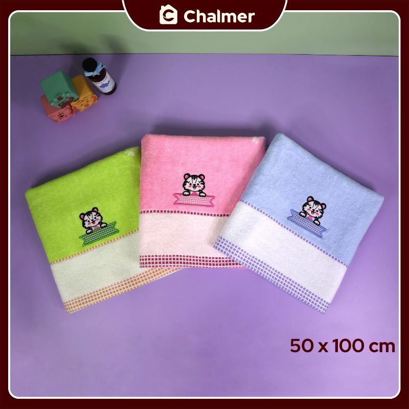 Handuk Bayi Chalmer 50 x 100 cm Motif 100% Katun - Baby Kucing Blue - 3