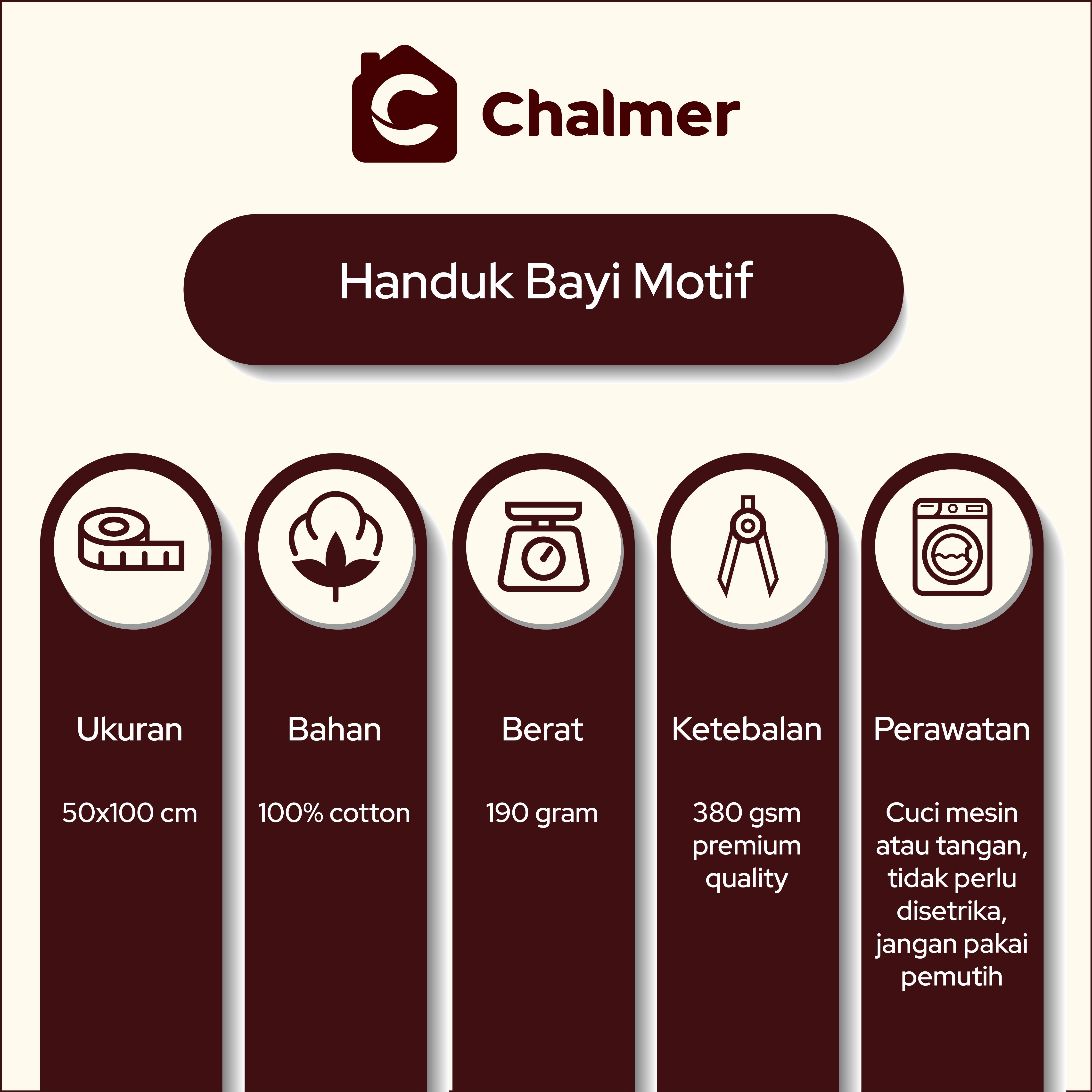 Handuk Bayi Chalmer 50 x 100 cm Motif 100% Katun - Baby Panda Pink - 5