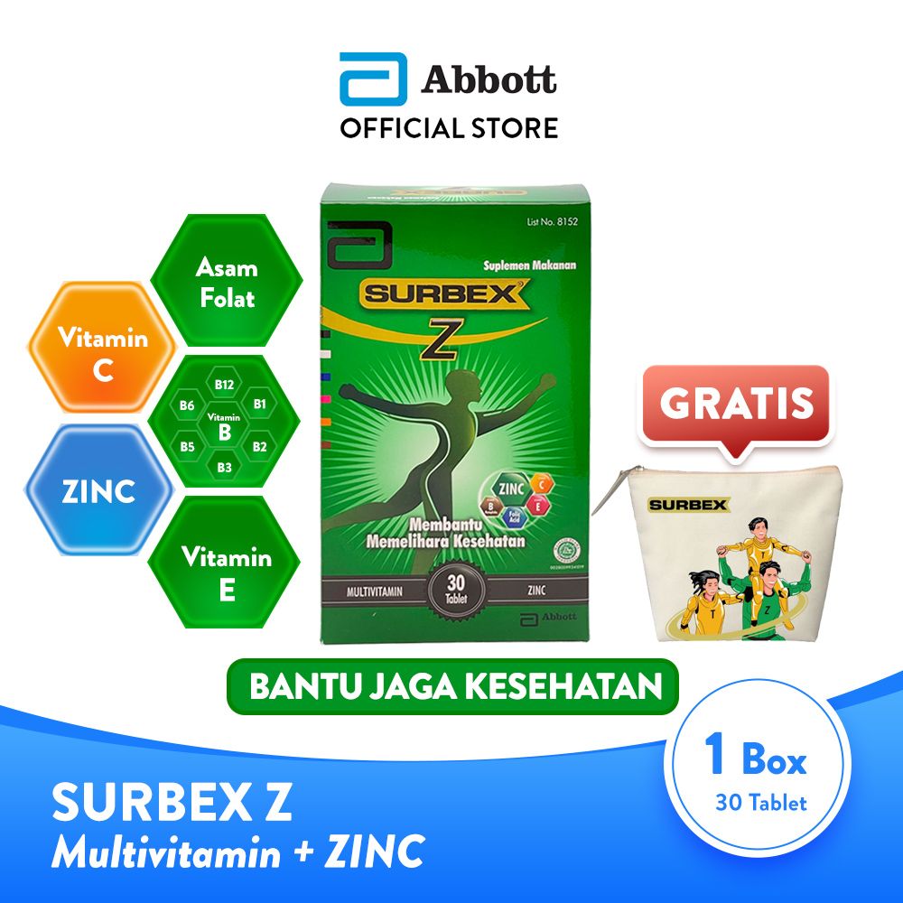 Abbott Surbex Z box 30 tablet - Multivitamin & ZINC + FREE Pouch - 1