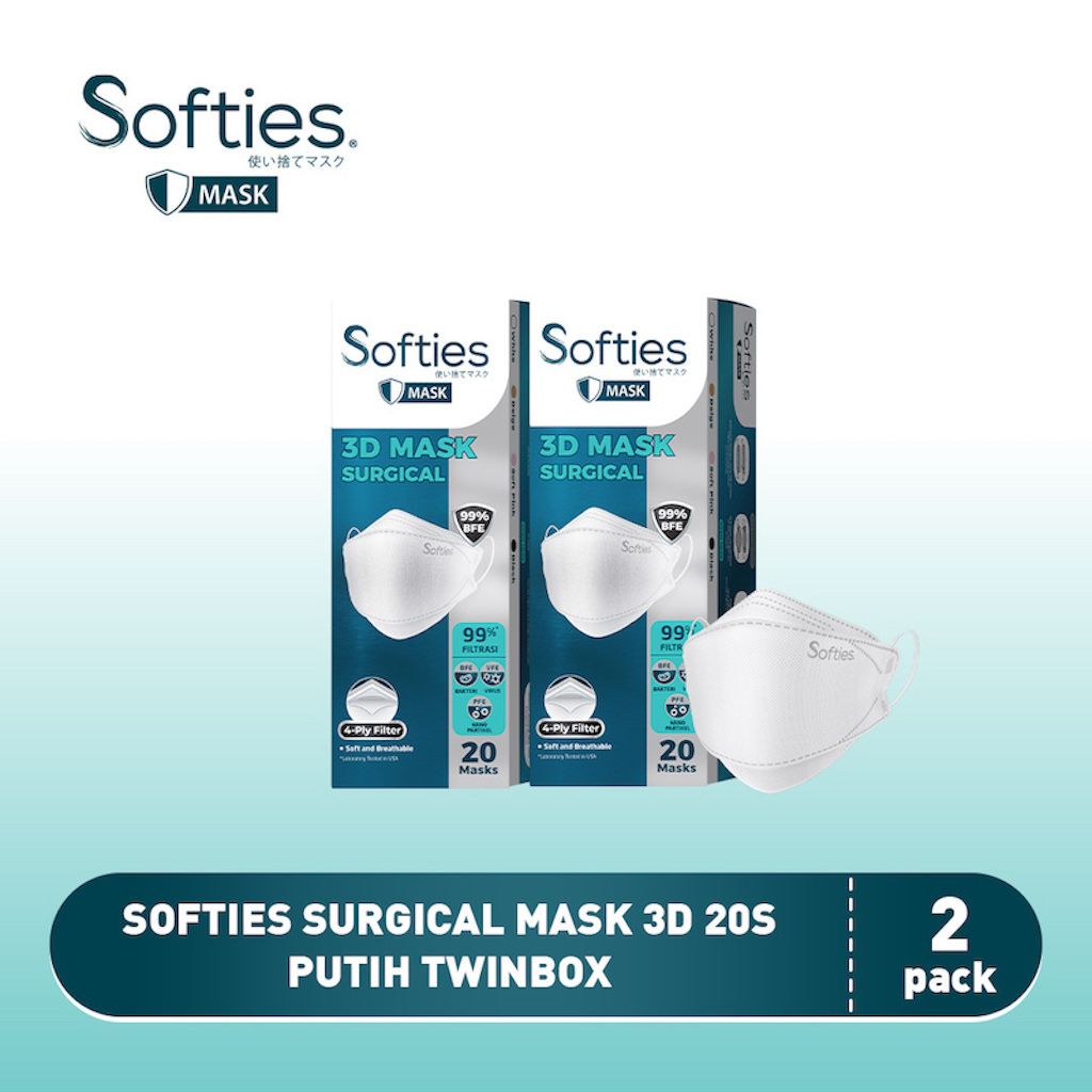 Softies Surgical Mask 3D 20s - Putih Twinbox - 1