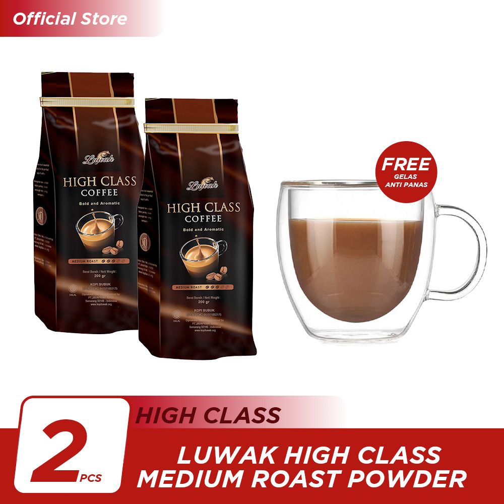 Luwak High Class Medium Roast Powder 2 Pcs - Free Gelas Anti Panas - 1