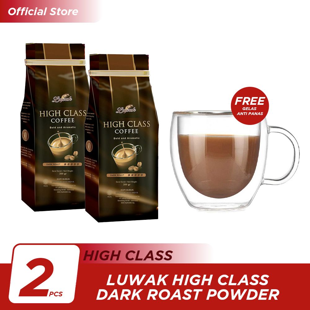 Luwak High Class Dark Roast Powder 200gr 2 Pcs - Free Gelas Anti Panas - 1