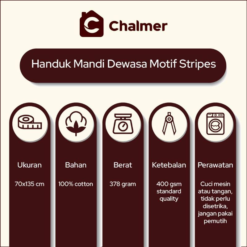 Handuk Mandi Dewasa Chalmer 70x135 cm Handuk Motif Stripe - Lilac - 5