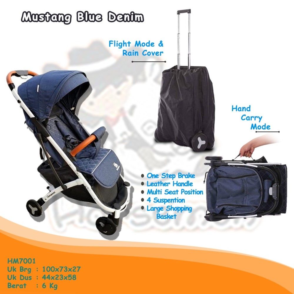 Blue Mustang Red Stroller Cabin Size Kabin Pesawat Lipat Perlengkapan Traveling HM7001 - 1