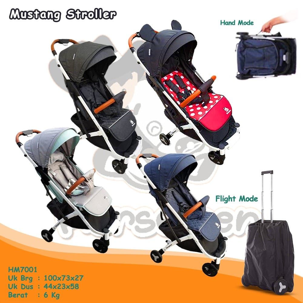 Blue Mustang Red Stroller Cabin Size Kabin Pesawat Lipat Perlengkapan Traveling HM7001 - 2
