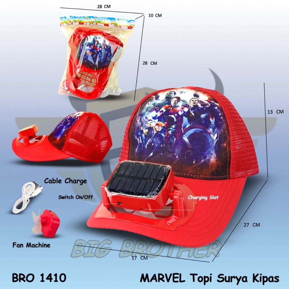 Merah Topi Kipas Tenaga Matahari Surya Solar Tanpa Baterai Charger Cas BIGBROTHER BRO1410 - 1