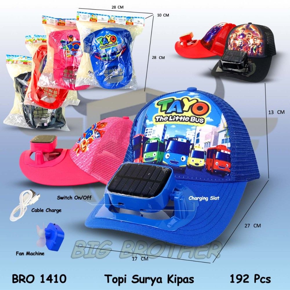 Merah Topi Kipas Tenaga Matahari Surya Solar Tanpa Baterai Charger Cas BIGBROTHER BRO1410 - 2