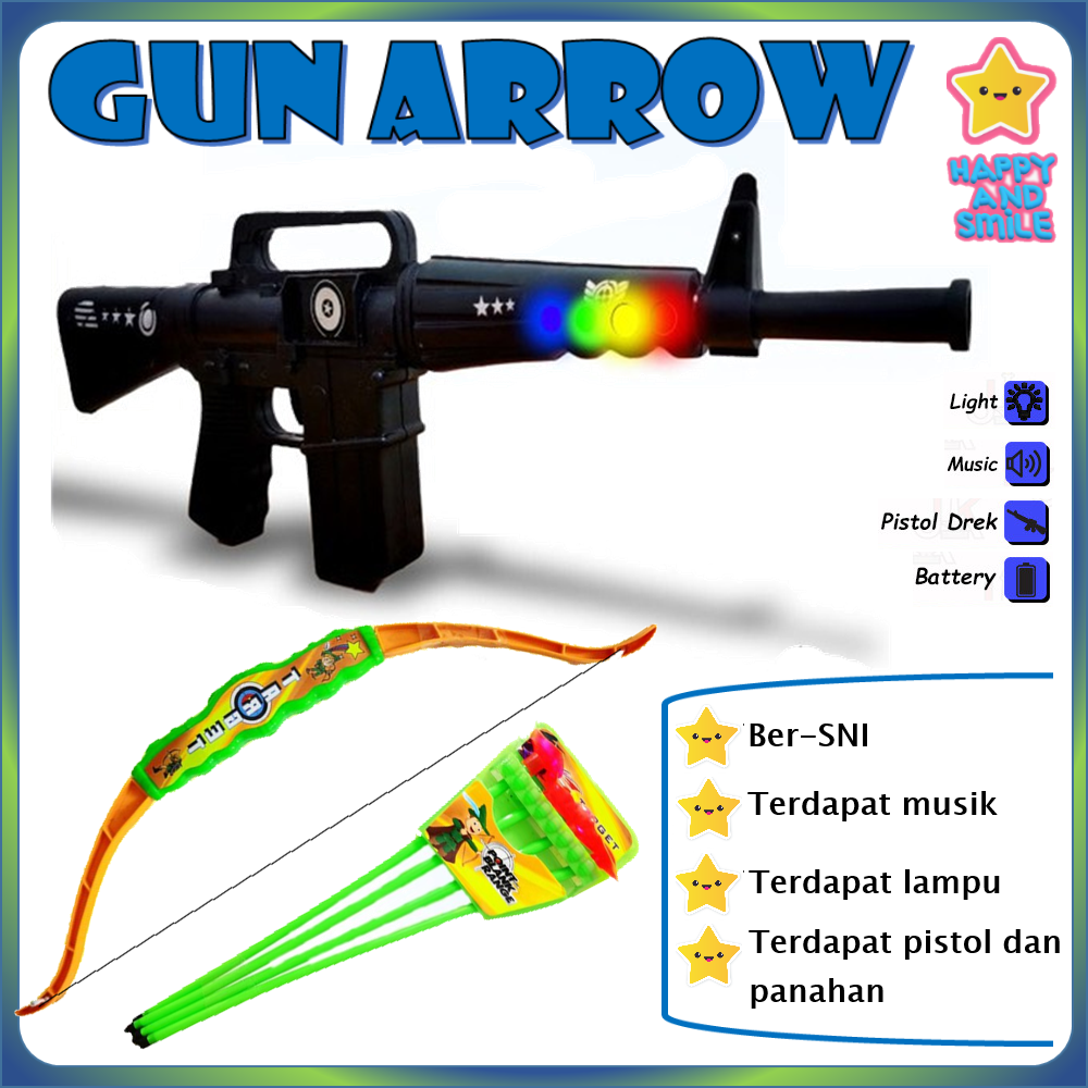 Panah Panahan Pistol Pistolan Tembak Tembakan Baterai Bunyi Suara Musik Nyala Lampu Mainan BBR204 - 1