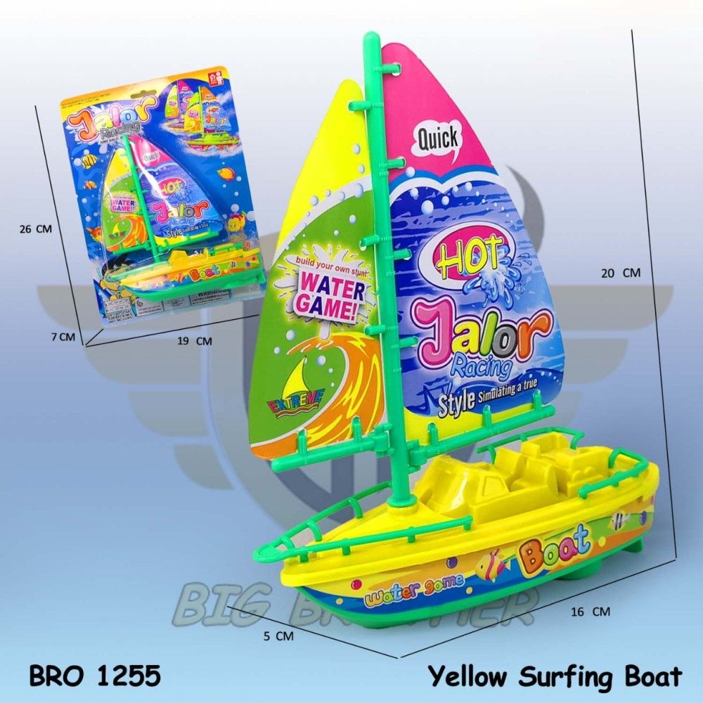 Kuning Surfing Boat Sail Boat Mainan Anak Perahu Otok Otok Layar Selancar Kapal Kapalan Laut BRO1255 - 1