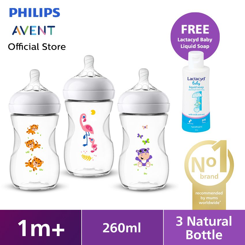 Philips Avent Natural Bottle Set (3 Pcs) SCF627/40 SCF627/41 SCF627/42 Free Lactacyd Baby 60mL - 1