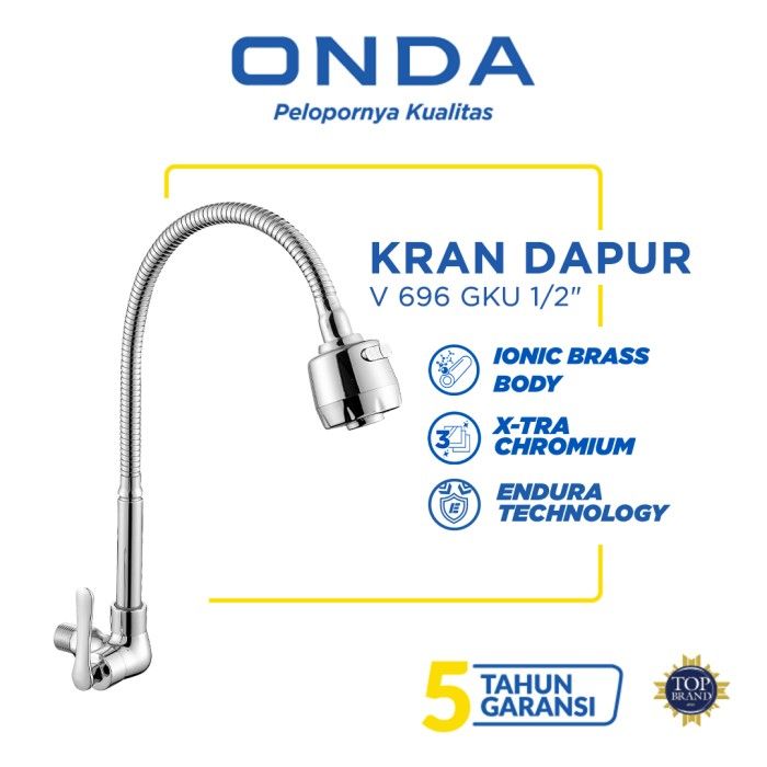 ONDA Kran Dapur Cuci Piring Angsa Tembok Fleksibel V 696 GKU 1/2" - 1