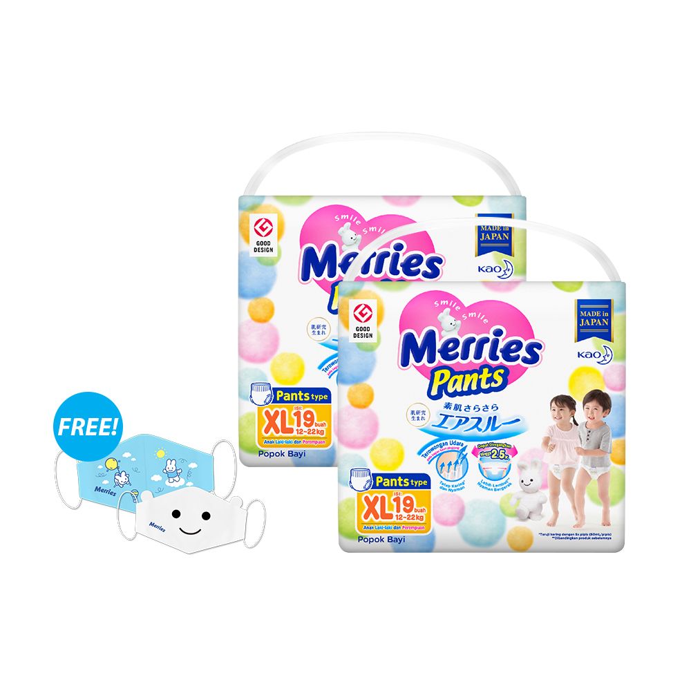 Merries Baby Diapers Pants XL 19S Twinpack FREE Gift - 2