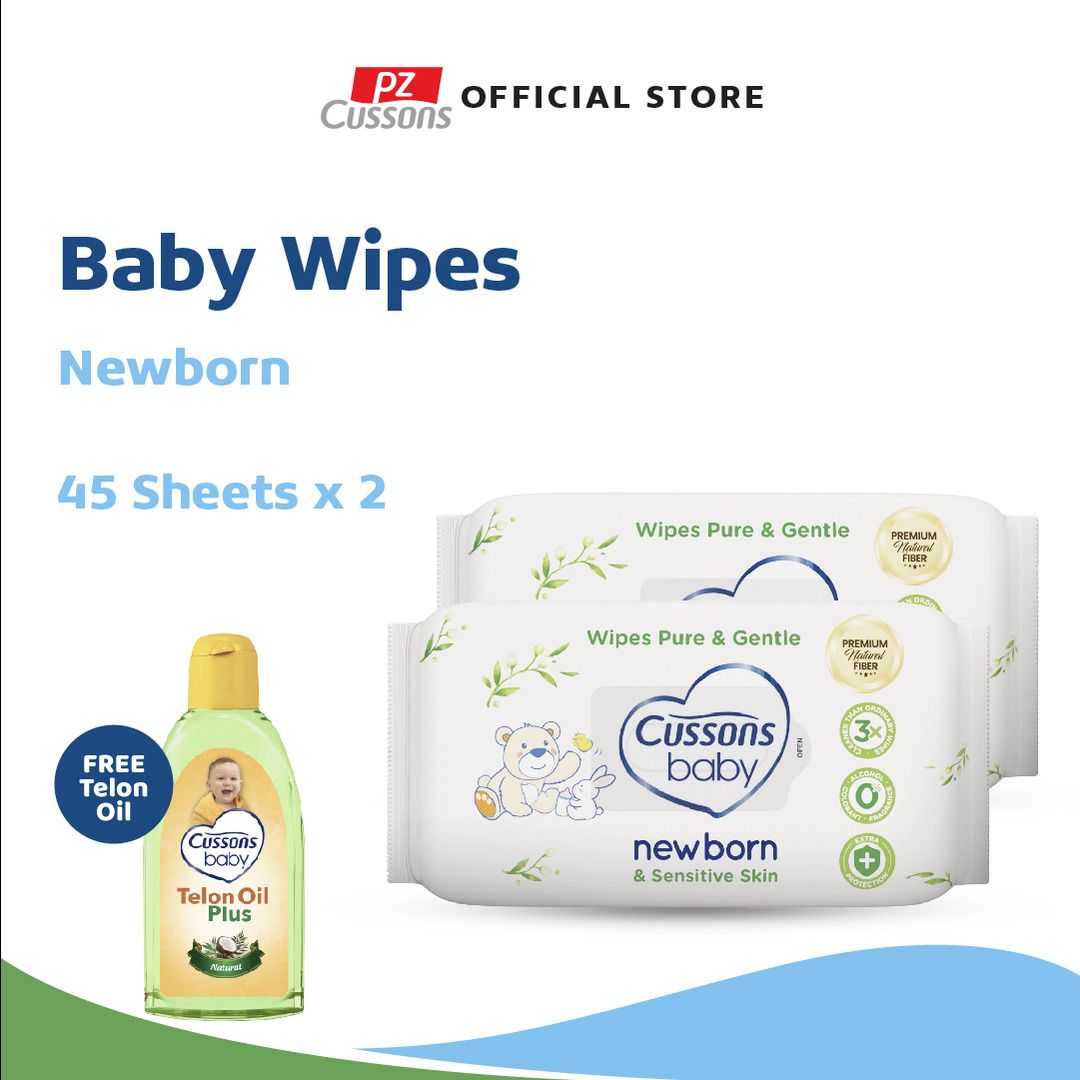 FREE Minyak Telon - Cussons Baby Wipes Newborn Pure & Gentle - 45'sX2 - 1