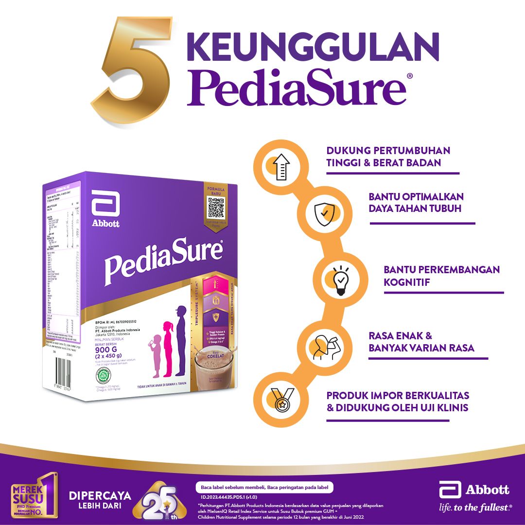 PediaSure Cokelat 900 g (1-10th) - Nutrisi Pertumbuhan - 2 pcs - 2