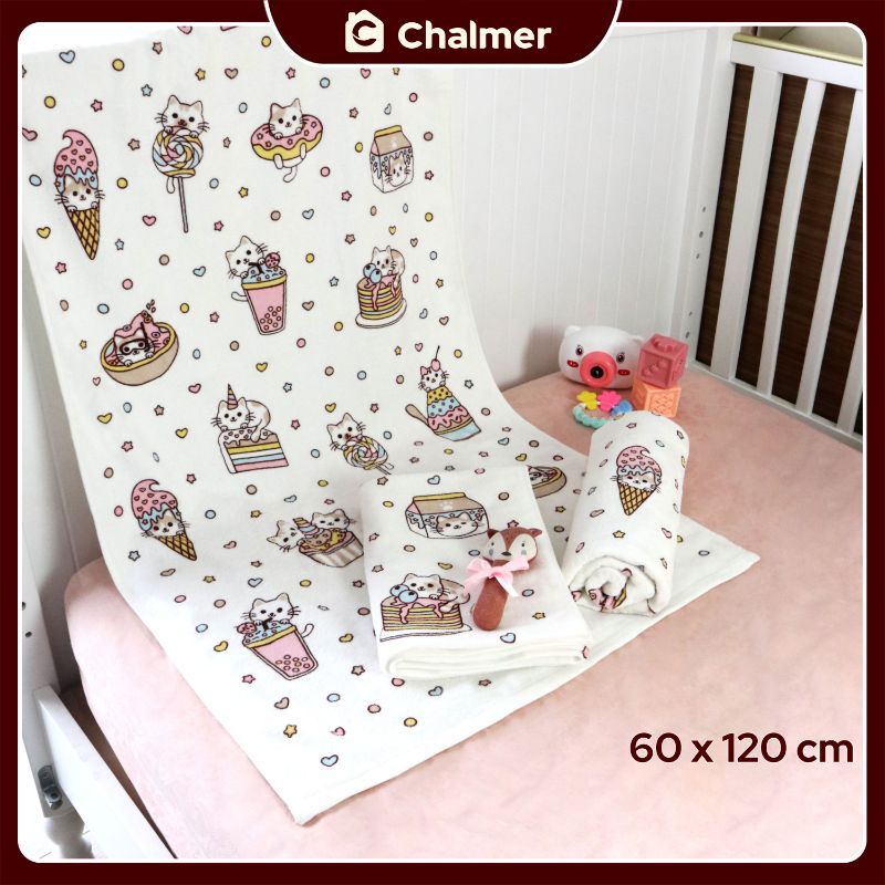 Handuk Bayi Chalmer Ukuran 60x120cm Handuk Bayi Lembut Print Anak Karakter - Sweet Cats - 4