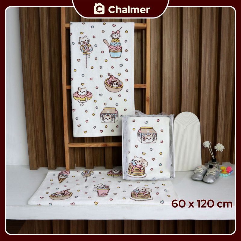 Handuk Bayi Chalmer Ukuran 60x120cm Handuk Bayi Lembut Print Anak Karakter - Sweet Cats - 1