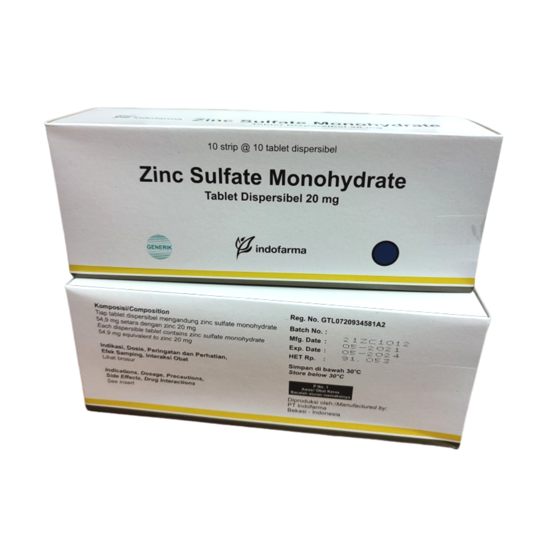 Indofarma Zinc Sulfate Monohydrate 20 mg Dus 100 Tablet / Obat Diare - 1