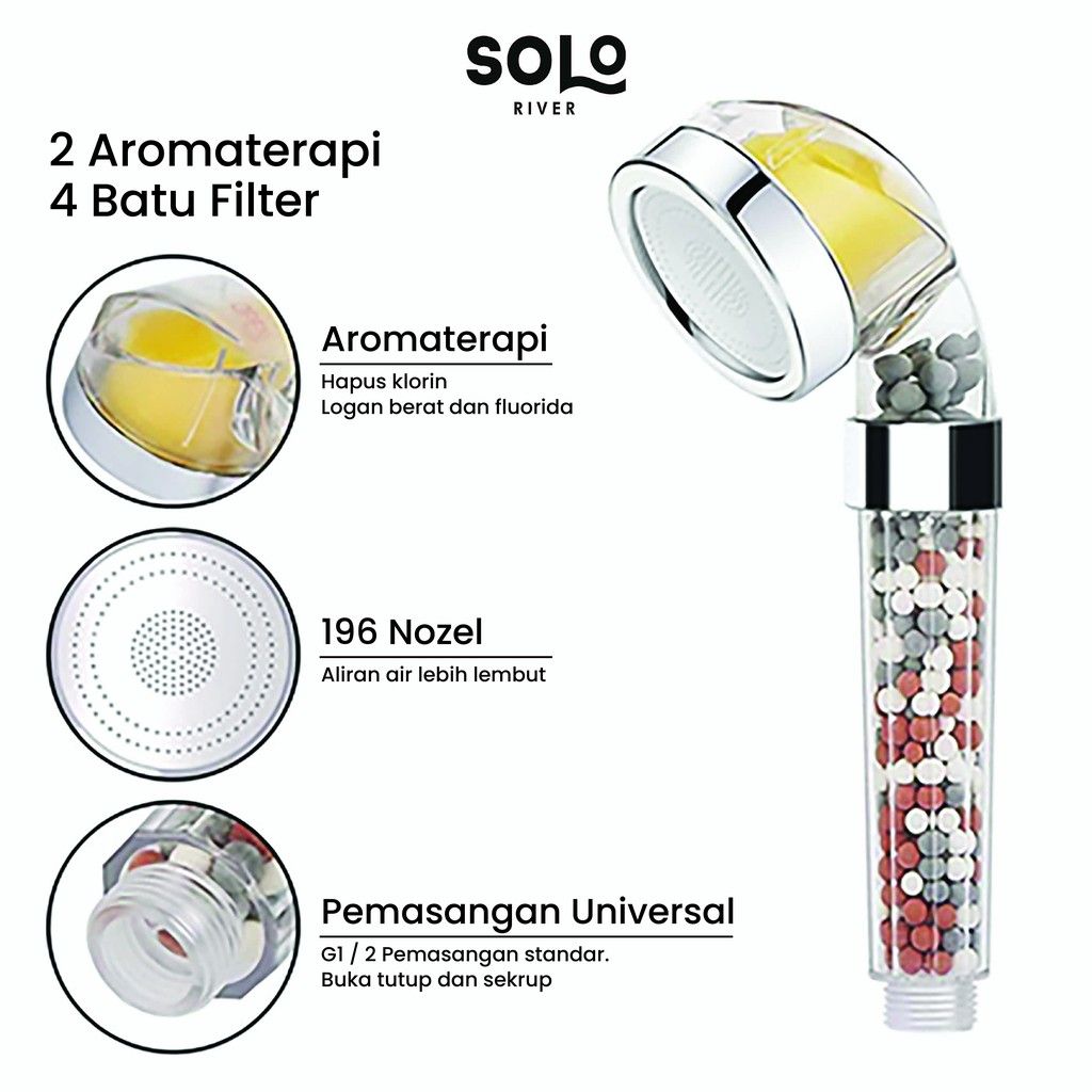 Kepala Shower Aromatherapy Dengan Ion Filter Kristal - 2