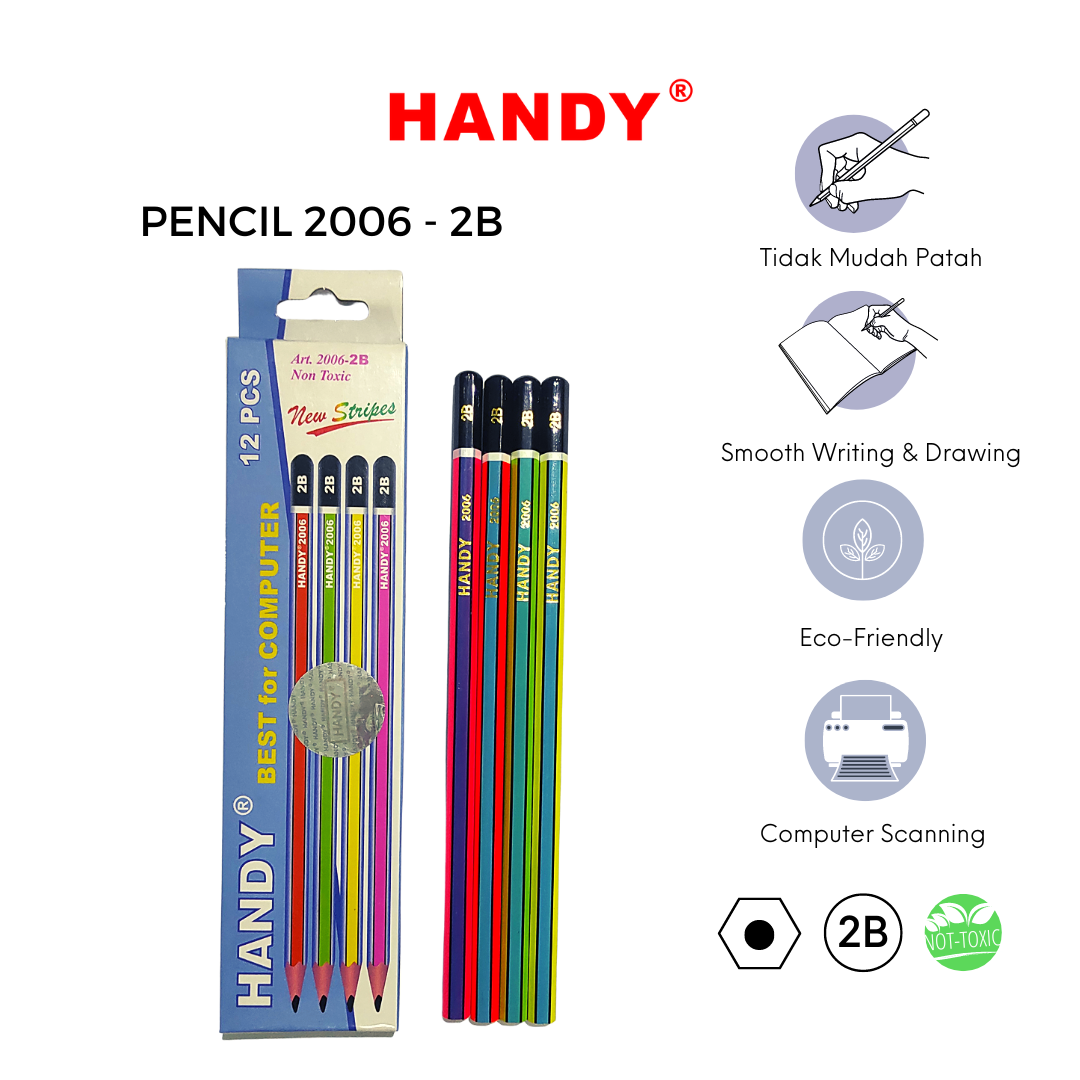 PENSIL HANDY 2006 - 2B Isi 12 PCS Pencil Sketch Gambar Writing Drawing - 1