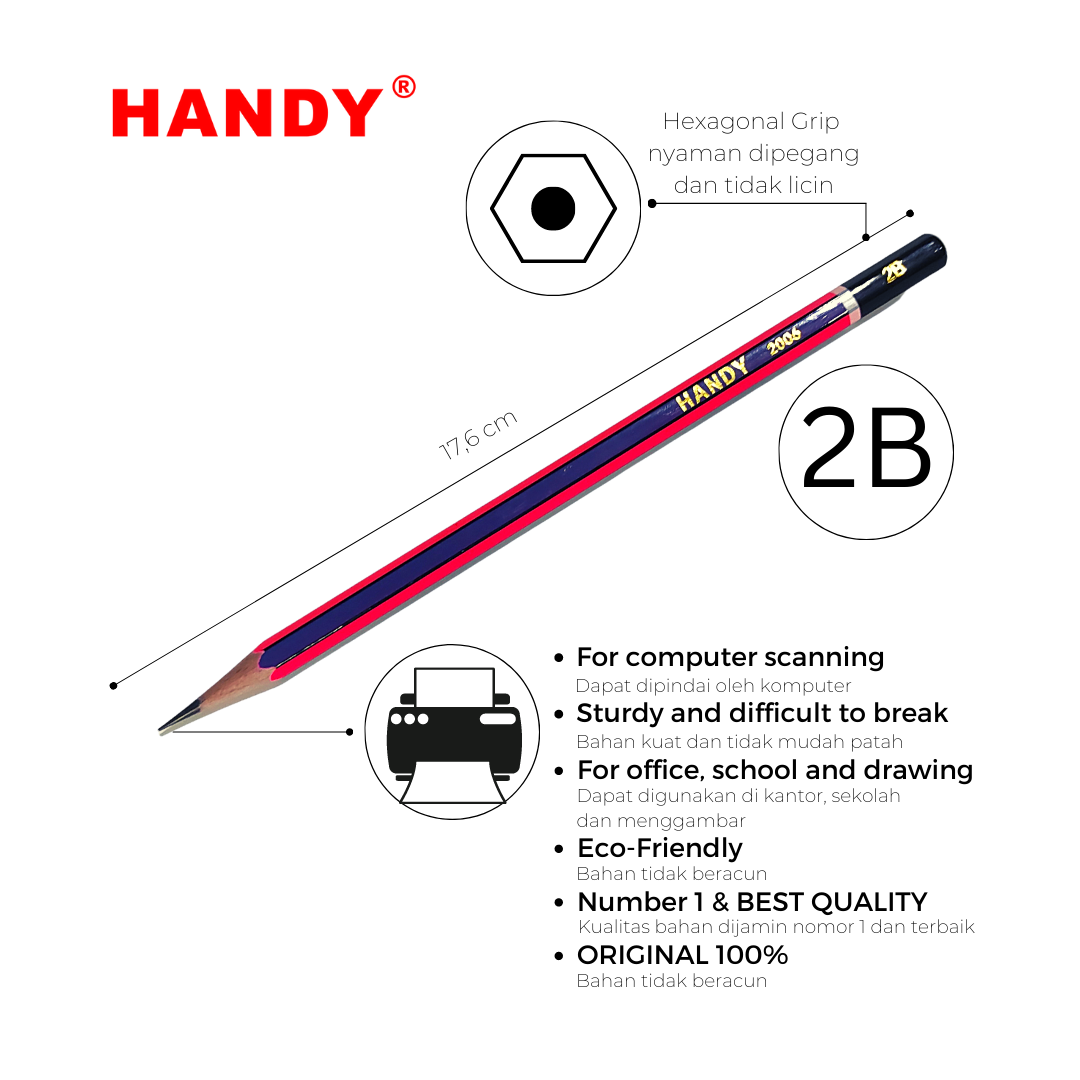 PENSIL HANDY 2006 - 2B Isi 12 PCS Pencil Sketch Gambar Writing Drawing - 2