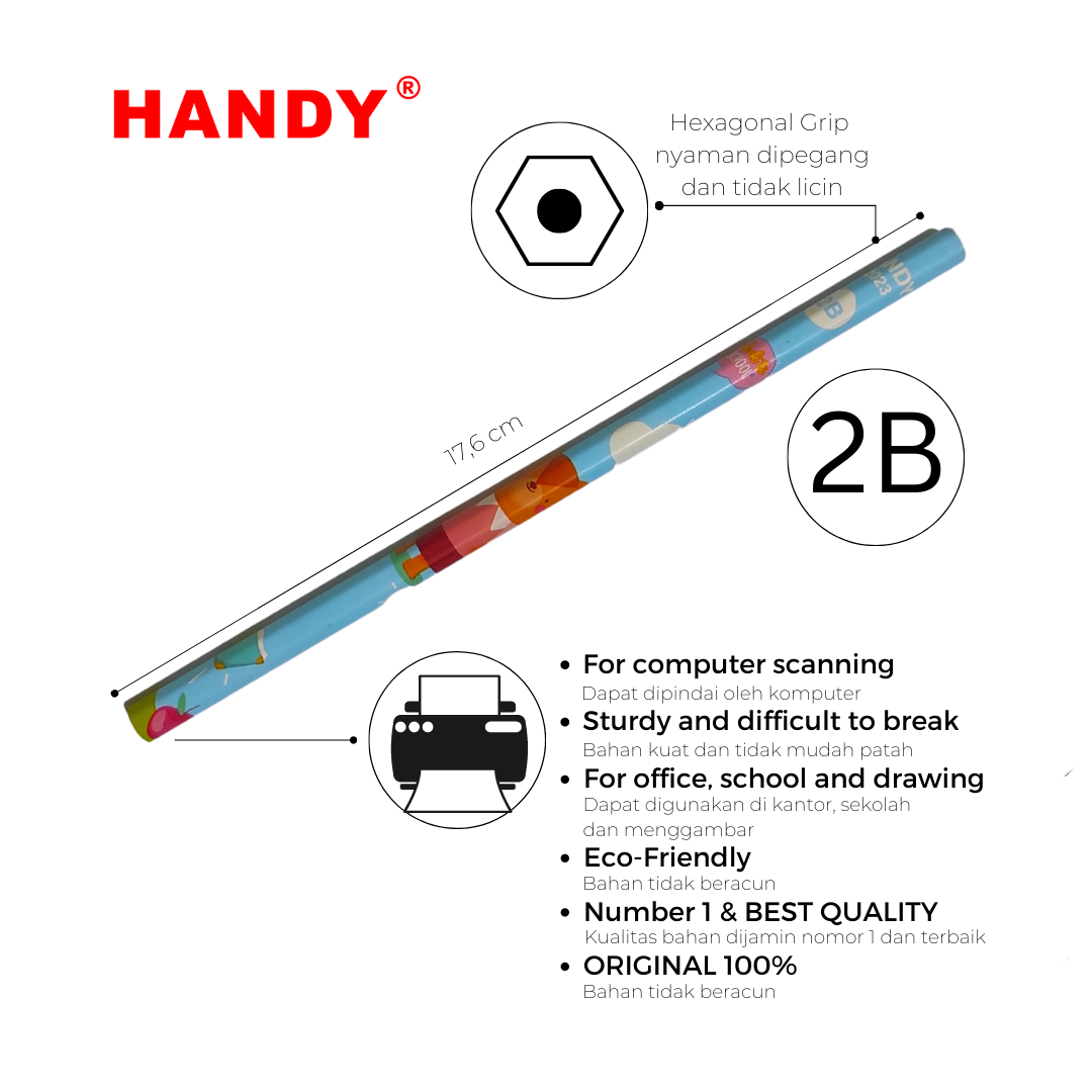 PENSIL HANDY 2023 - 2B Isi 12 PCS Pencil Sketch Gambar Writing Drawing - 2