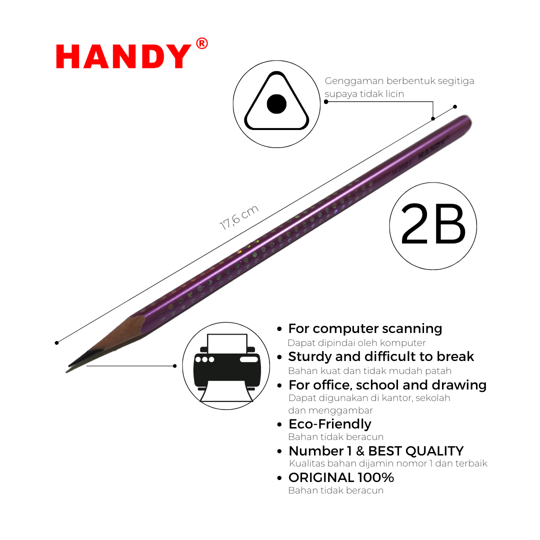PENSIL HANDY 2021 - 2B Isi 12 PCS Pencil Sketch Gambar Writing Drawing - 2