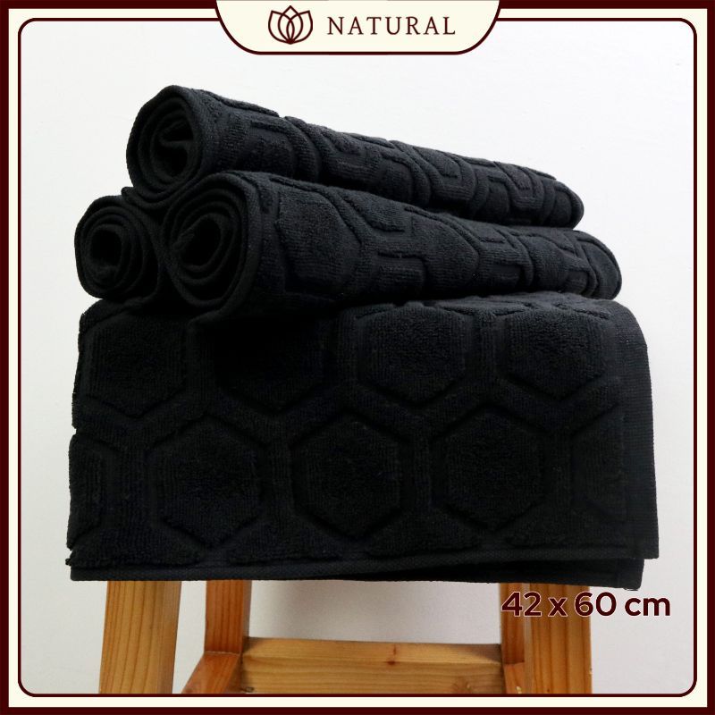 Keset Natural by Chalmer Motif Honey Comb Seri Black 42 x 60 cm Keset Handuk - Black - 4
