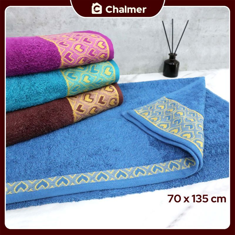 Handuk Mandi Chalmer 70 x 135 cm Motif Merak Handuk Mandi Dewasa Ukuran Besar - Ungu - 4