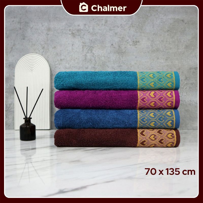 Handuk Mandi Chalmer 70 x 135 cm Motif Merak Handuk Mandi Dewasa Ukuran Besar - Ungu - 5