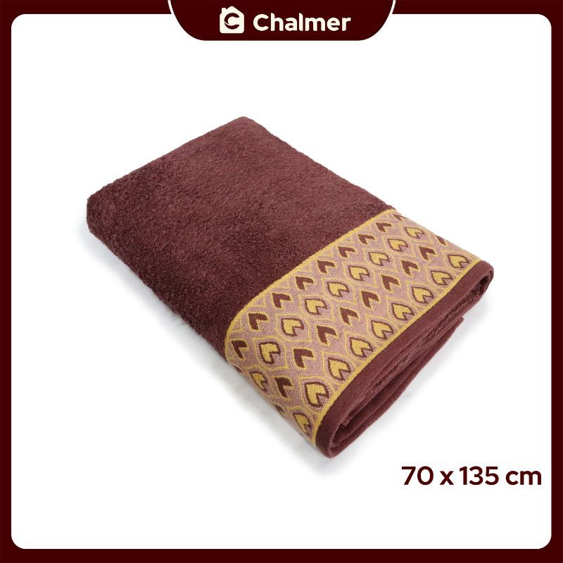 Handuk Mandi Chalmer 70 x 135 cm Motif Merak Handuk Mandi Dewasa Ukuran Besar - Cokelat Tua - 1