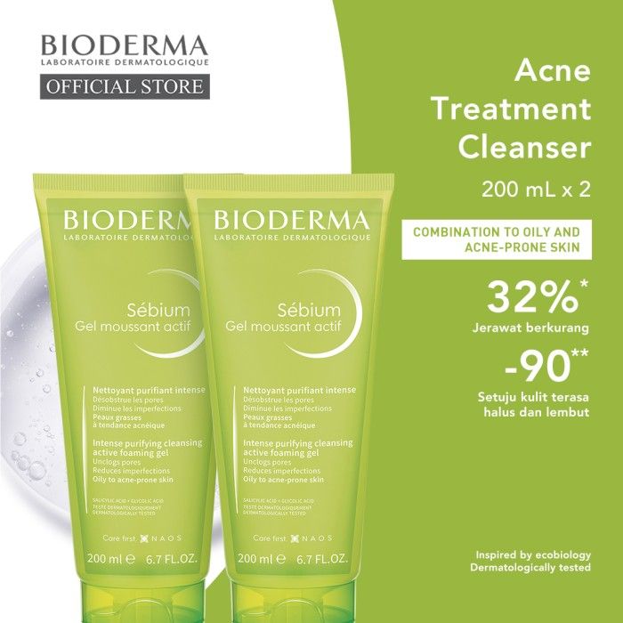 Bioderma Sebium Gel Moussant Actif 200 ml Twin Pack - 1