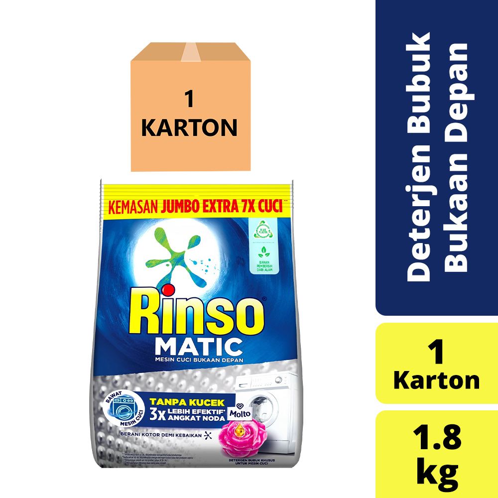 Rinso Matic Deterjen Bubuk Bukaan Depan 1.8Kg - 1 Karton - 1