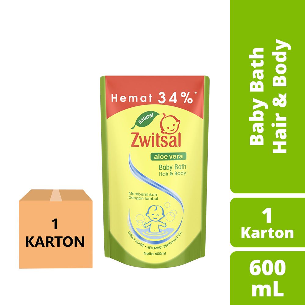 Zwitsal Baby Bath Hair & Body Aloe Vera 600Ml - 1 Karton - 1