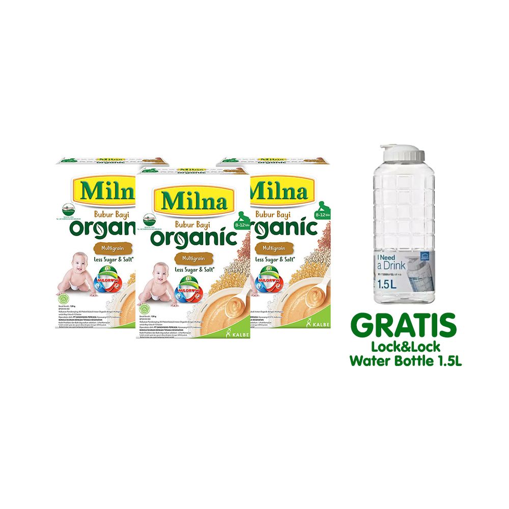 BUY 3 MILNA BUBUR ORGANIK 8+ QUINOA Free LNL Chess Bottle 1.5L - 2