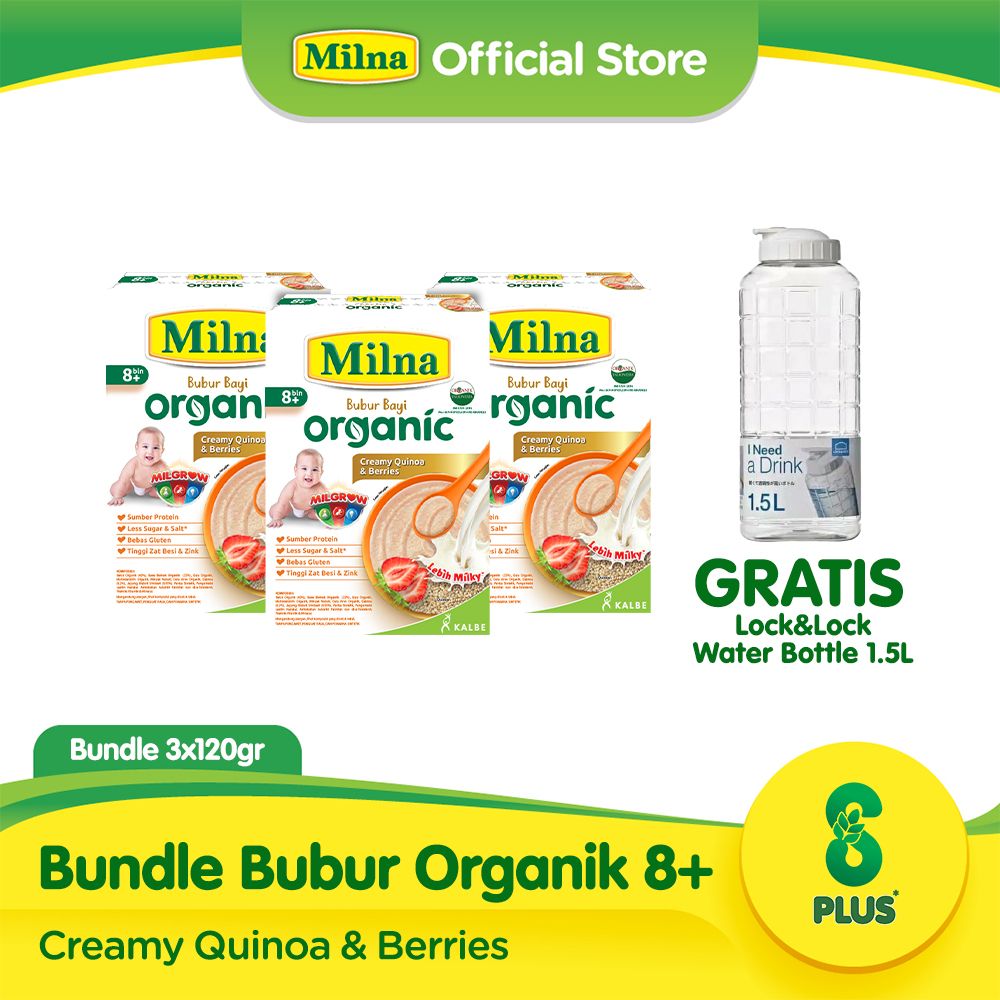BUY 3 MILNA BUBUR ORGANIK 8+ QUINOA Free LNL Chess Bottle 1.5L - 1