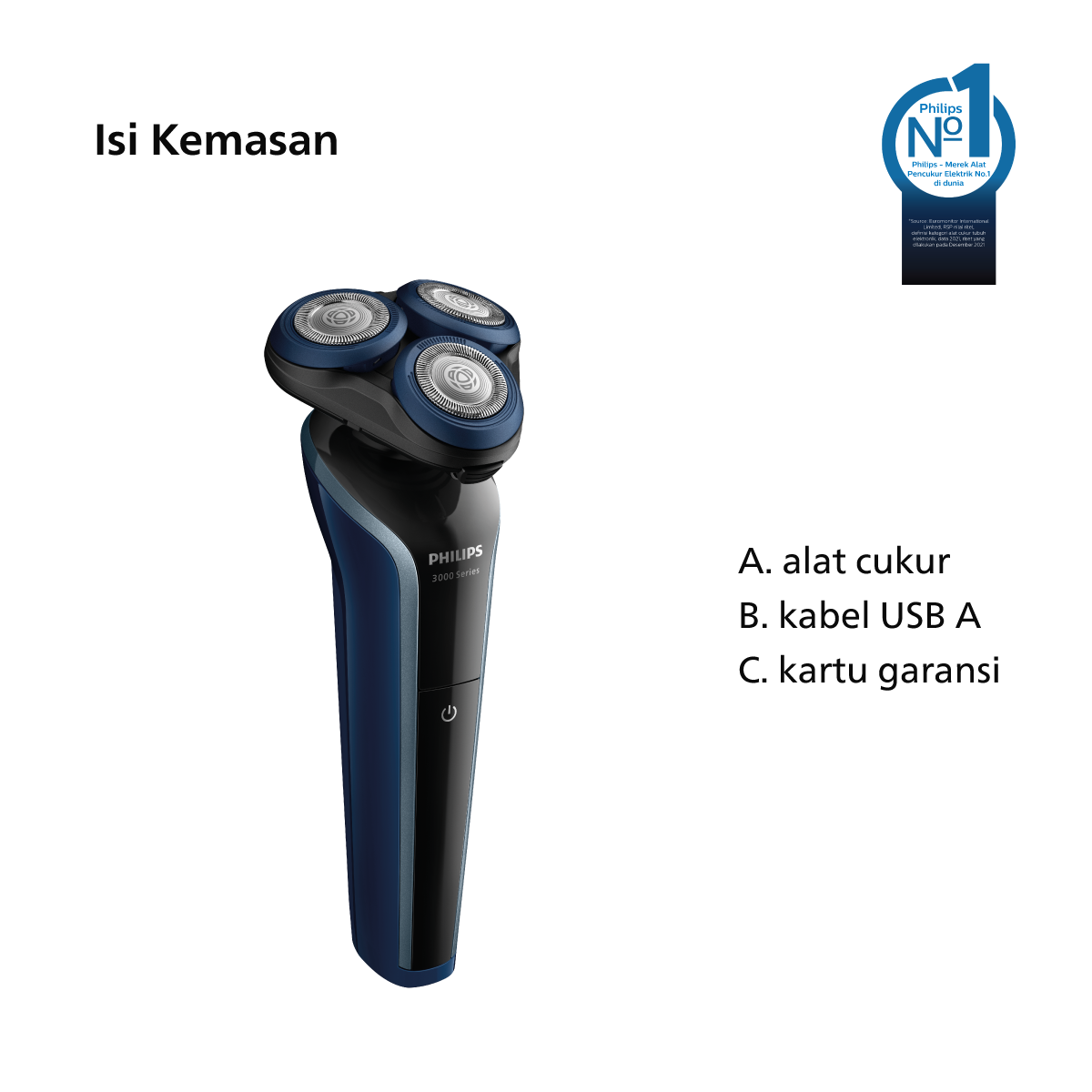 Philips Shaver 3HD Series S3608/10 Pencukur Jenggot & Kumis - 2