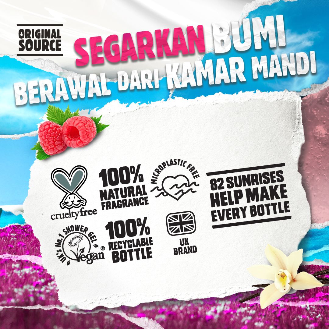 Original Source Body Wash Vanilla & Rasperry - Sabun Cair Vegan 500ml - 4