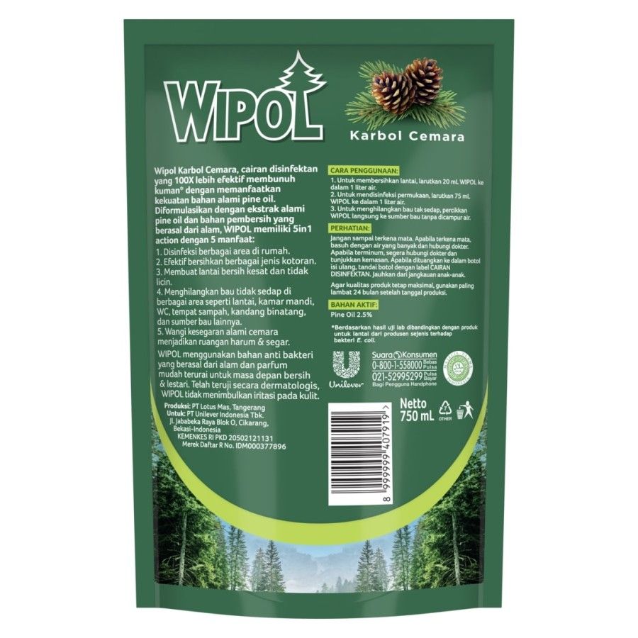 Wipol Sabun Karbol Pembersih Lantai Karbol Cemara 750Ml - 1 Karton - 3