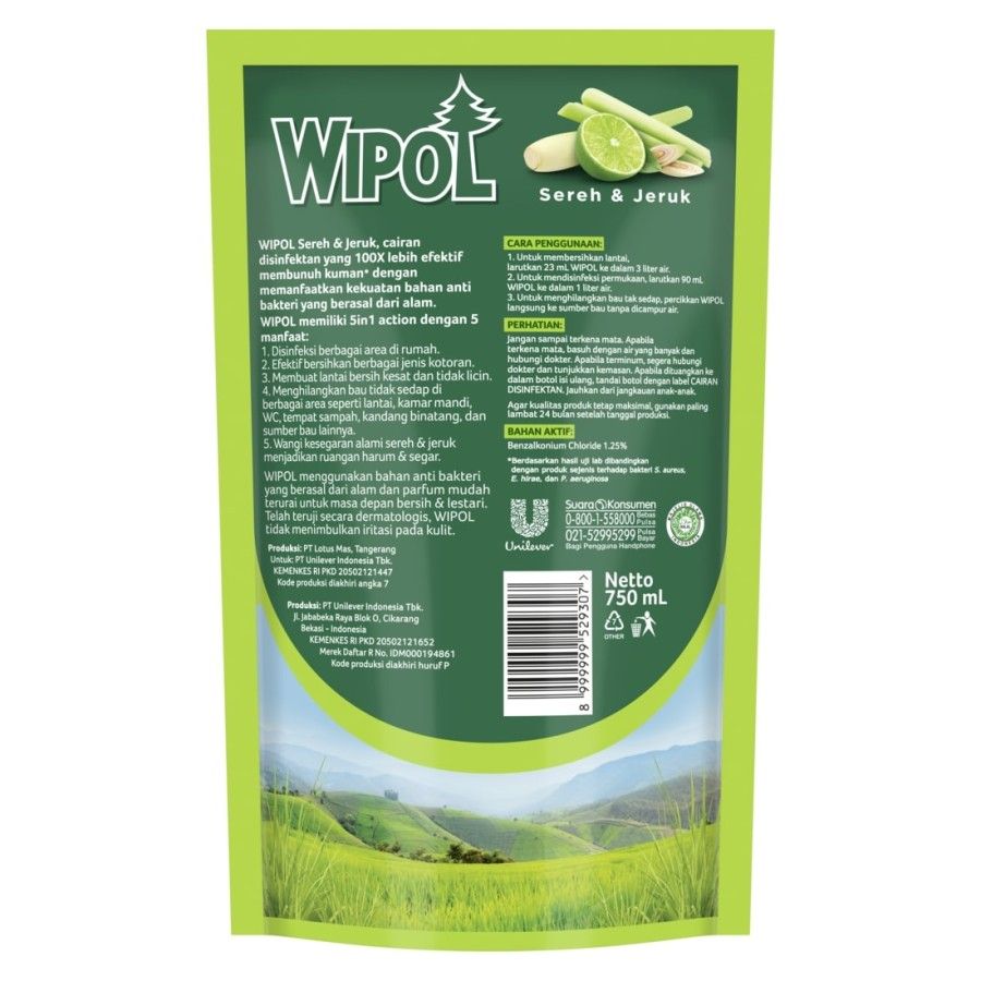 Wipol Pembersih Lantai Sereh&Jeruk 750Ml - 1 Karton - 3