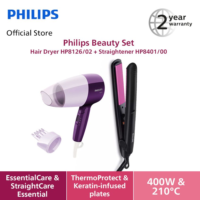Philips Beauty Set - Hair Dryer HP8126/02 + Straightener HP8401/00 Catokan Ungu - 1