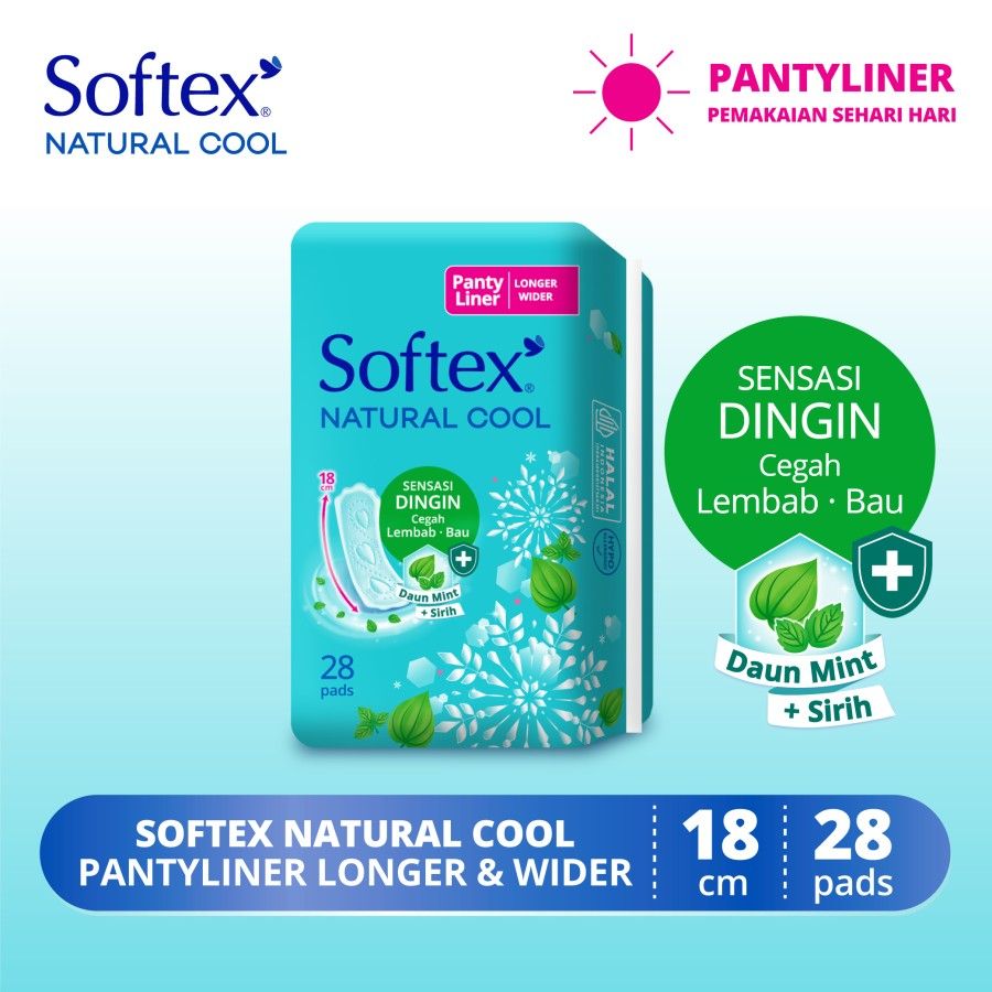 Softex Natural Cool+ Super Slim Pantyliner Longer&Wider isi 28 pads [SEGARI ONLY] - 1