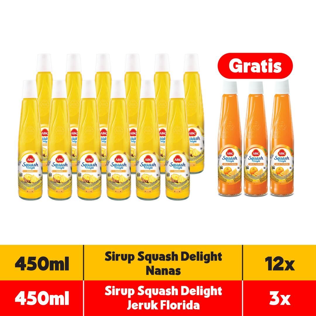 ABC Sirup Squash Delight Nanas 450 ml Multipack 12 pcs - Get 3 pcs Squash Orange Free - 2